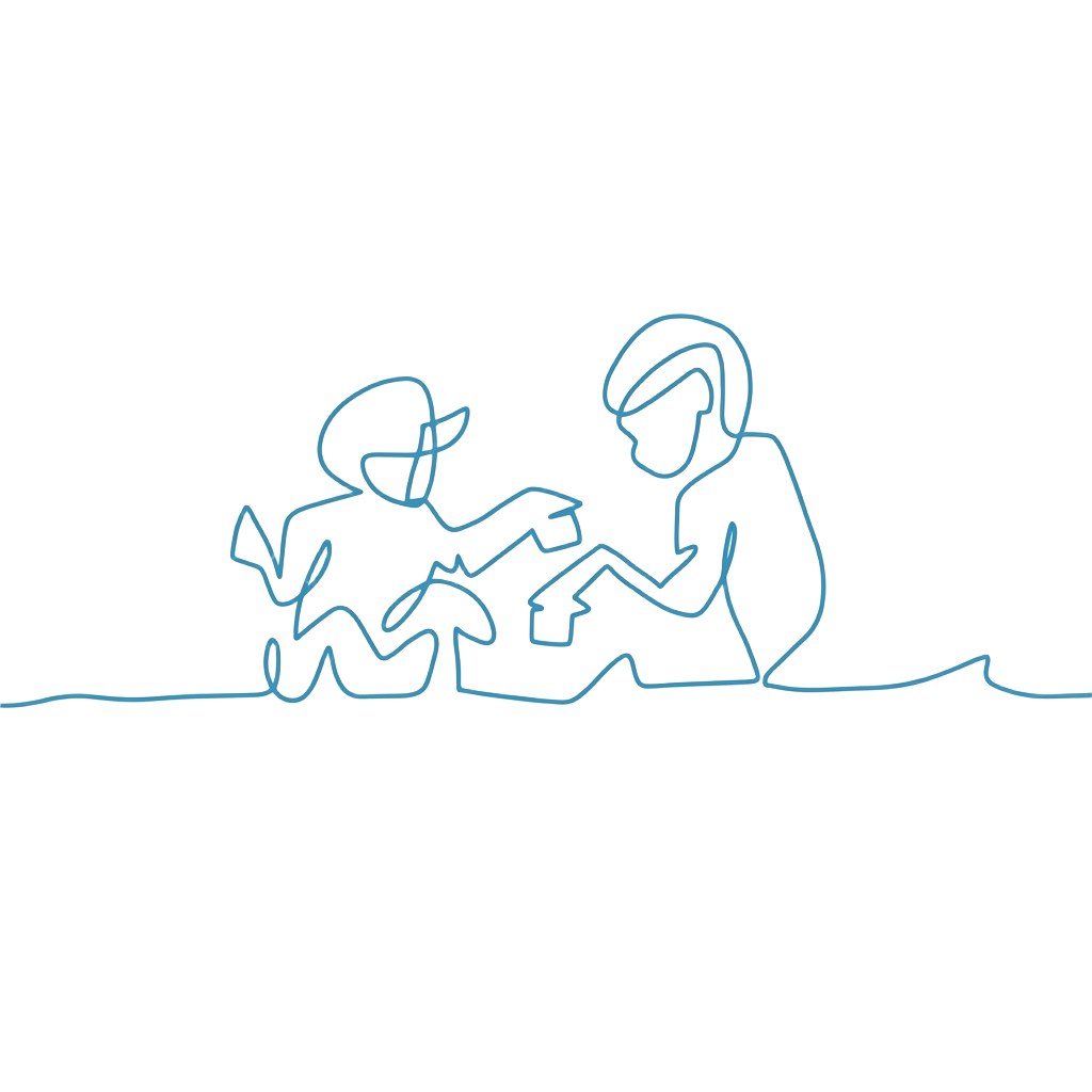 Bambino e adulto giocano insieme, disegno stilizzato